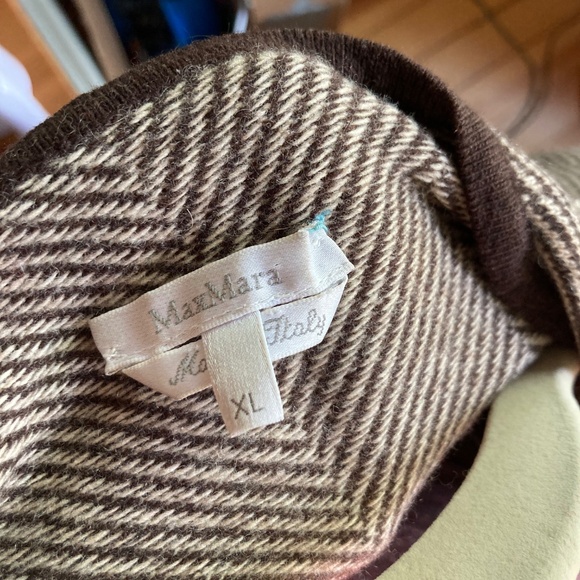 Max Mara cashmere wool blend open front cardigan in brown and cream herringbone - Picture 5 of 8